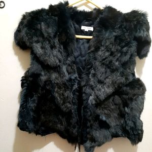 Black and Blue Rabbit fur vest.
